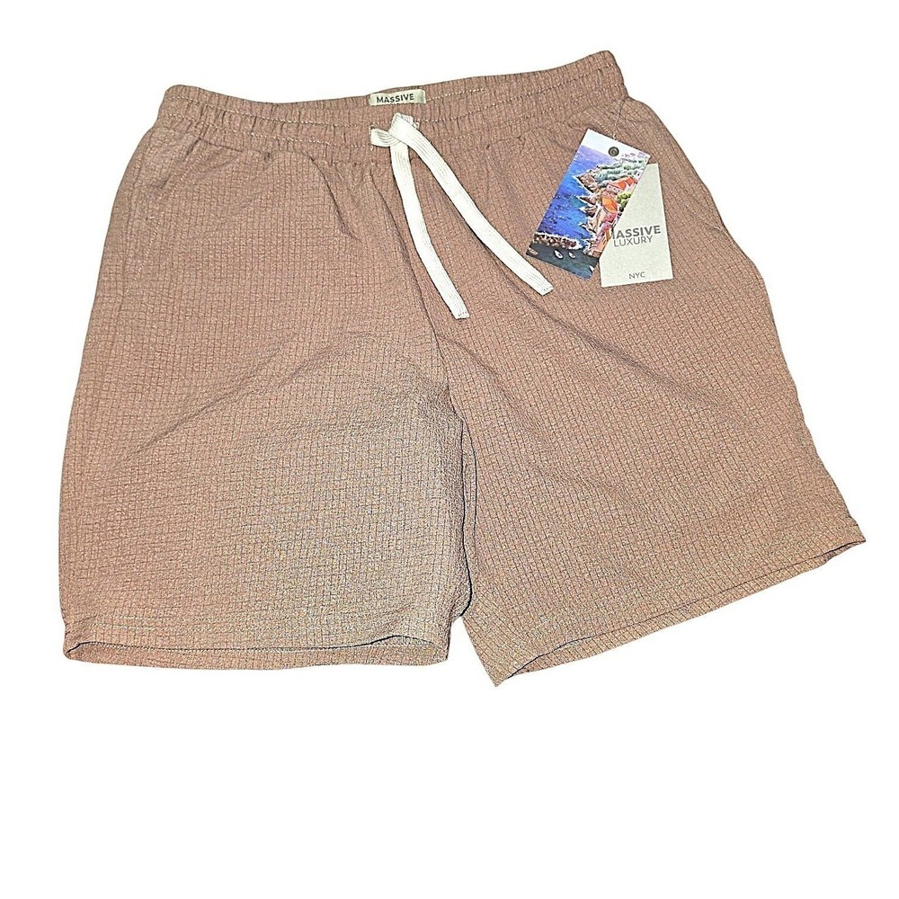 Massive Luxury NYC Women Waffle Knit Shorts Mauve Pink Waist Drawstring NEW